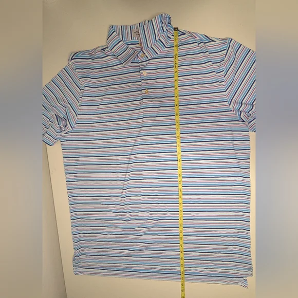 Peter Millar XL 'Summer Comfort' Polo Short Sleeve Blue Stripe - Some Pilling - Picture 3 of 16